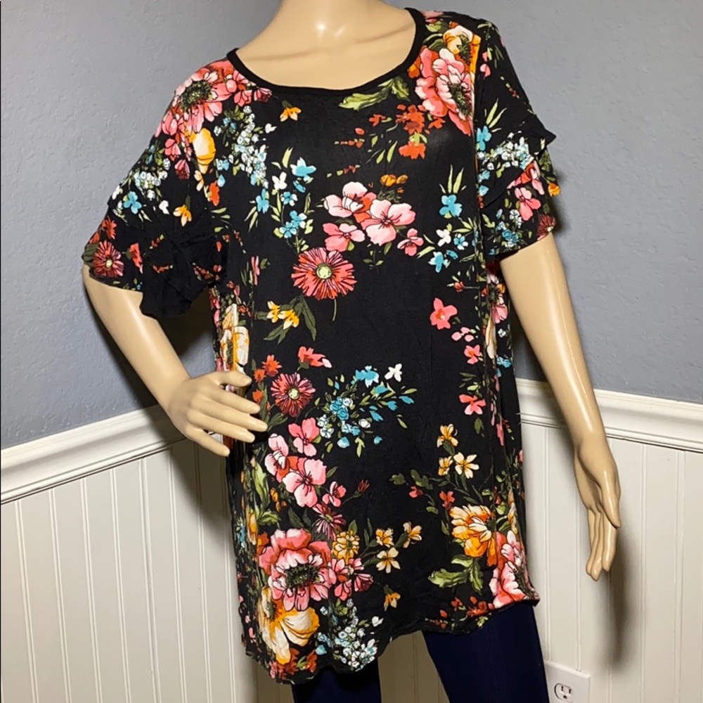 Cool Melon Black Floral Blouse 2XL